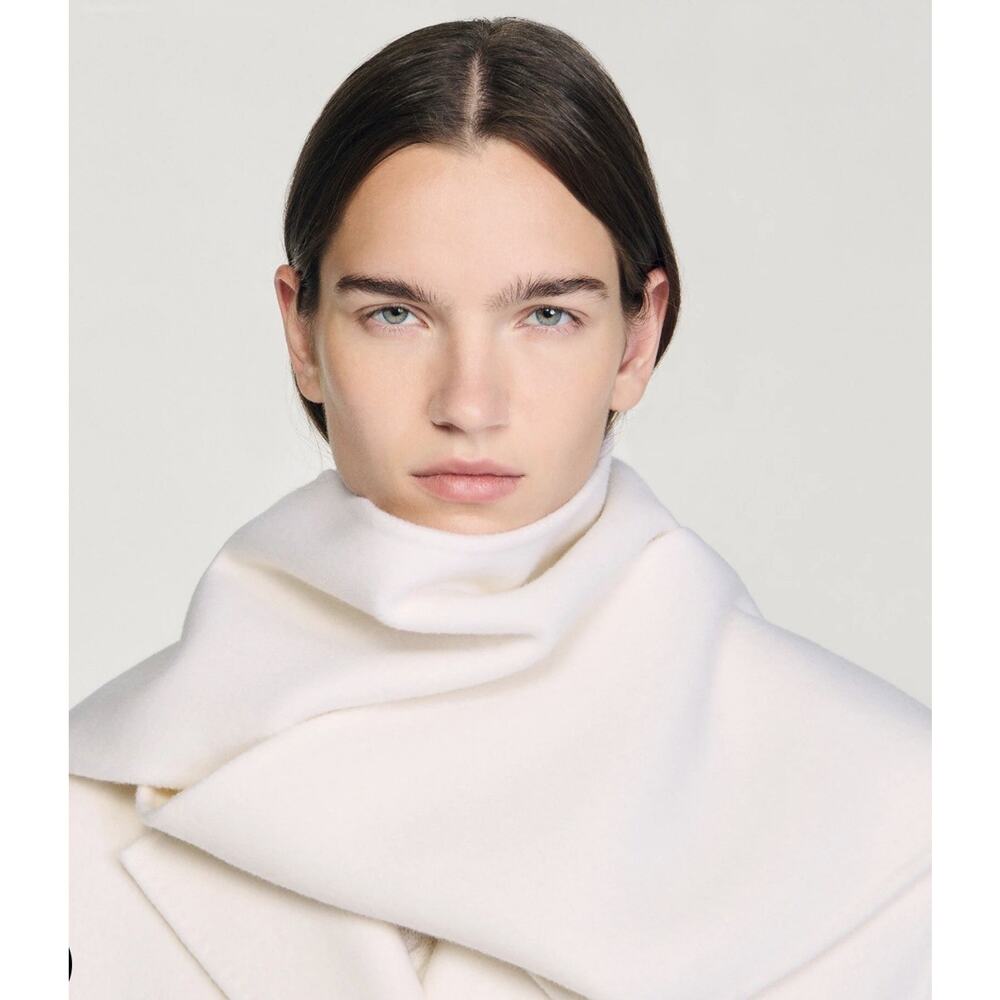 Sandro Womens Wrap Scarf Collar Long Overcoat 42 White - Picture 3 of 15
